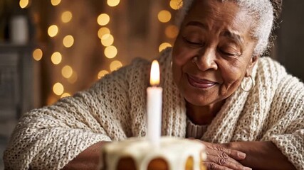 Elderly Woman Celebrating Birthday with Candle
