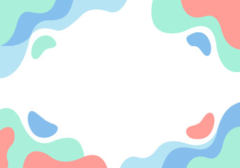 Abstract colorful background with soft pastel shapes in blue, green, and coral creating calm and playful frame for design or text