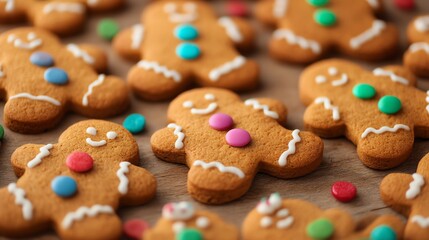 Gingerbread men cookies decorated with candy buttons
