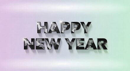 Happy new year text with metallic shattered effect on gradient background