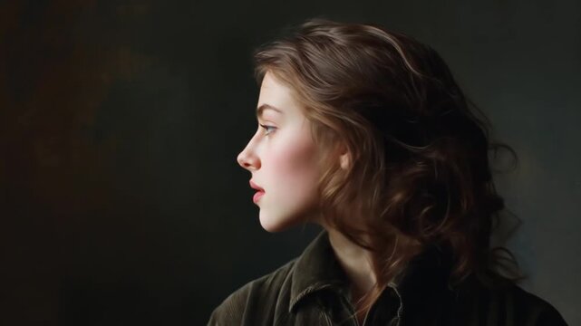 Womans profile portrait dramatic lighting and contemplative pose