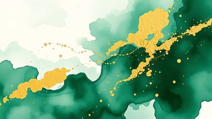 Obraz premium Emerald green and gold abstract ink splash background blue