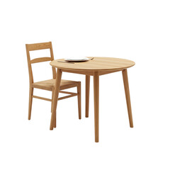 Wood table chair dining set on transparent background