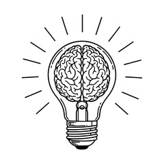 creative brain inside light bulb icon for idea and innovation concept vector