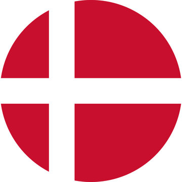 Denmark circle flag. Denmark flag featuring the iconic white Nordic cross on a red background