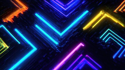 Geometric grids, neon lines, and pixel-inspired shapes create a nostalgic 80s aesthetic