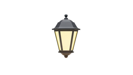 Classic street lamp with warm light on transparent background