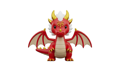 Cute Red Dragon With Gold Accents on transparent background