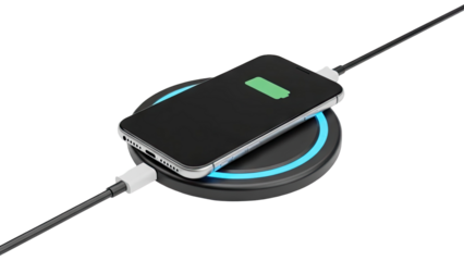 Smartphone Charging on a Wireless Pad on transparent background