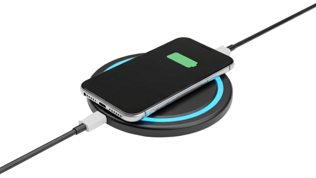 Smartphone Charging on a Wireless Pad on transparent background - Powered by Adobe