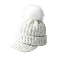 Winter hat pompom knit visor on transparent background
