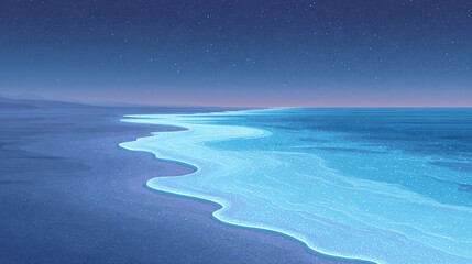 A Serene Seascape at Night: Embracing the Calming Ocean Waves Under a Starry Sky, Inviting Tranquility and Reflection in Nature's Vastness