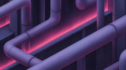 Exploring a Futuristic Industrial Landscape: A Unique Perspective on Neon-Lit Pipes and Their Interconnected Design in a Modern Technological Environment