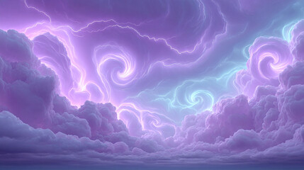 An Ethereal Sky: A Dramatic Display of Swirling Clouds and Lightning, Evoking Mystical and Dreamlike Emotions in Nature's Powerful Atmosphere