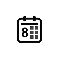 Calendar icon logo, diary symbol, contains schedule, date, agenda, event, month, and week icons. Black and white vector design.