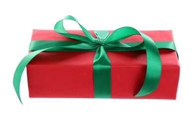 Obraz premium Beautiful gift box with green bow isolated on white