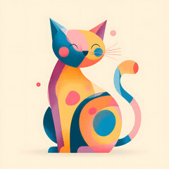 Flat vector illustration of a playful cartoon cat