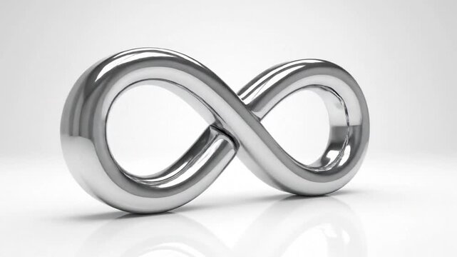 3d rendering of an infinity loop shape object isolated in white background with smooth curve and reflective surface showing endless mathematical symbol concept in 4K