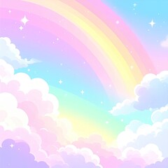 Fototapeta premium Pastel rainbow sky with clouds and stars (1)