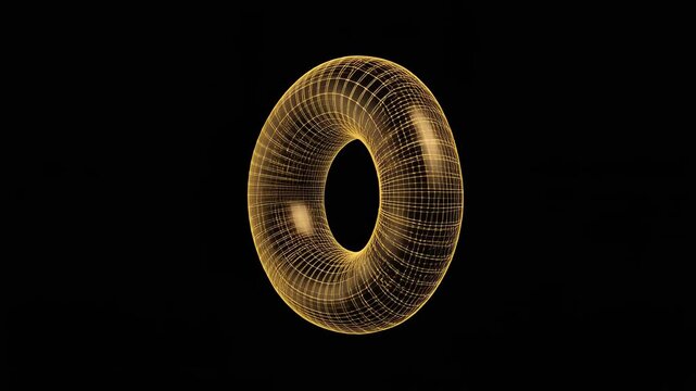 Golden torus shape with grid pattern on black background.