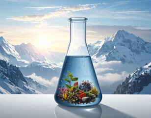 glass of water in the mountains