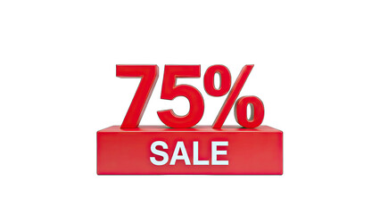 3D 75% Sale Discount Sign on transparent background