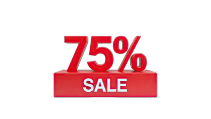 3D 75% Sale Discount Sign on transparent background