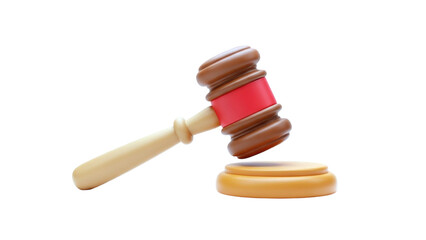 3D Gavel and Sounding Block with Red Band on transparent background