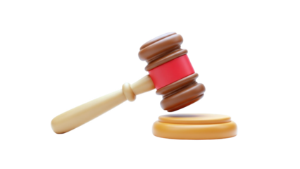 3D Gavel and Sounding Block with Red Band on transparent background