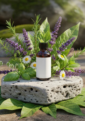Herbal Medicine Bottle Mockup With Organic Plant Composition.