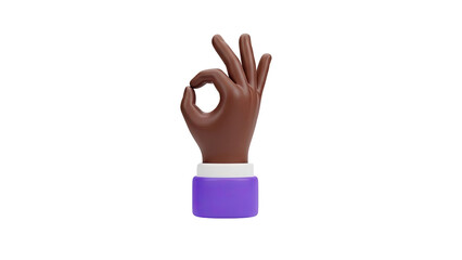3D Hand Gesture OK Sign with Purple Cuff on transparent background