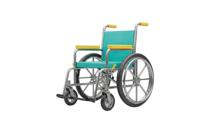 3D Modern Wheelchair with Teal Seat and Yellow Accents on transparent background