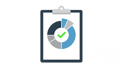 Business Performance Report Clipboard with Donut Chart and Checkmark Icon