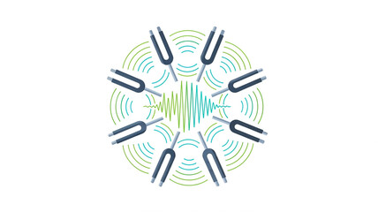 Tuning Fork Resonance and Frequency Vibration Wave Pattern Illustration