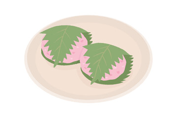 皿に盛られた桜餅のイラスト