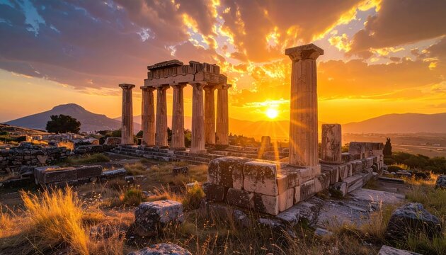 Ancient Corinth Ruins at Sunset - A Timeless Greek Landscape.