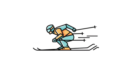 Stylized skier in orange and blue racing down a slope with motion lines skiing winter sport