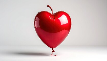 Obraz premium Shiny, red heart-shaped balloon against a white background