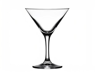 Empty, stemmed cocktail glass against a stark white background