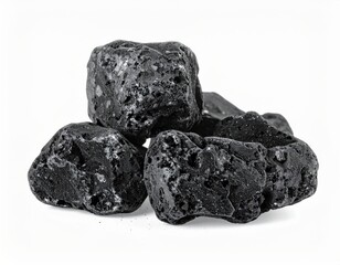 Black Coal Lumps Isolated on White Background