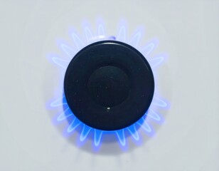 Gas burner with blue flame, top view, cooking, energy