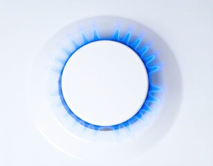 Gas burner with blue flame on white background