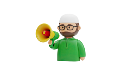 Man in traditional attire with a megaphone on transparent background
