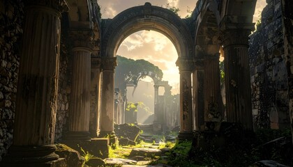 Obraz premium Ancient Ruins Illuminated by Sunlight - A Journey Through Time.