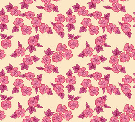 Japanese Pretty Pink Blossom Fall Vector Seamless Pattern