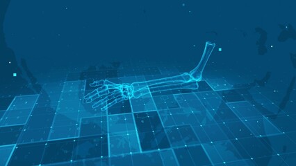 Digital X-ray Visualization of Human Forearm and Hand Bones on Futuristic Medical Interface