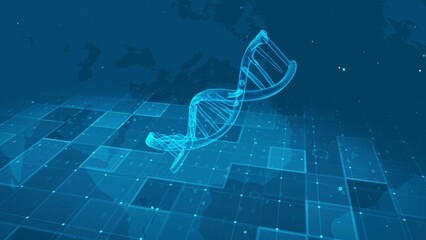 Futuristic DNA Strand Blueprint in a Digital Matrix Background with Blue Hues