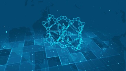 Futuristic DNA Structure with Digital Network and Global Technology Concept