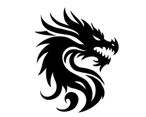 angry dragon head tattoo, black and white style image, vector illustration
