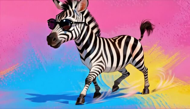 a zebra wearing sunglasses poses playfully against a vibrant colorful background perfect for international zebra day